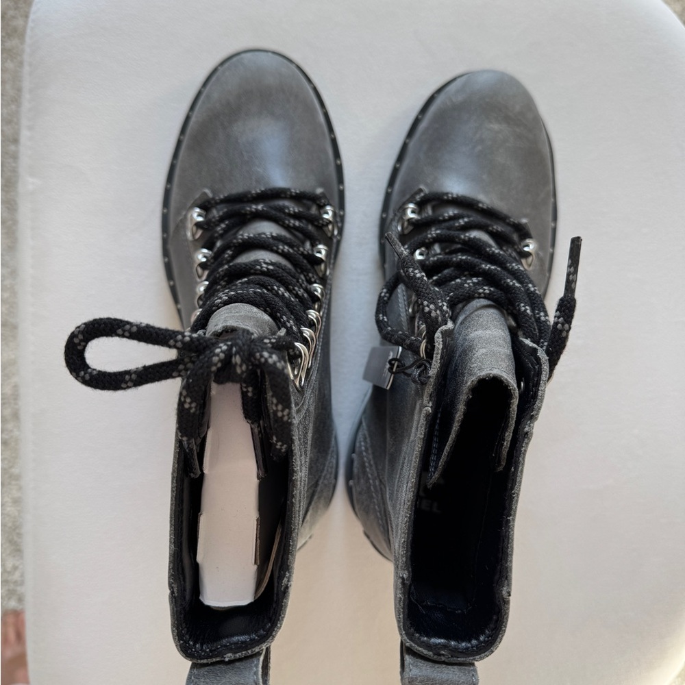 Sorel Lenox Lace Women's Grey Leather Ankle Boots Sz 7.5 - Picture 5 of 7